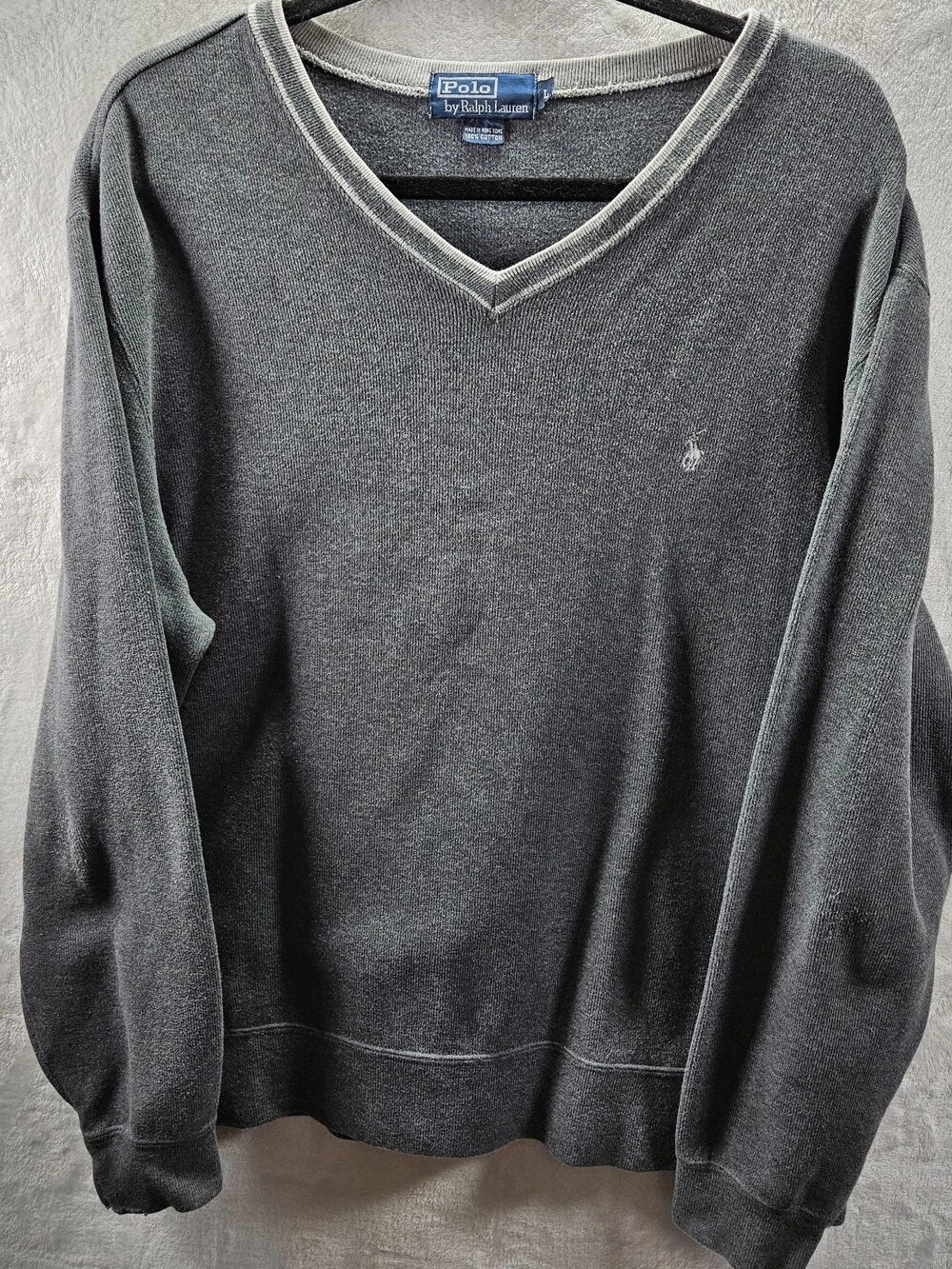 Polo Ralph Lauren V-Neck Sweatshirt 100% Cotton Heather Gray Men's Size Large